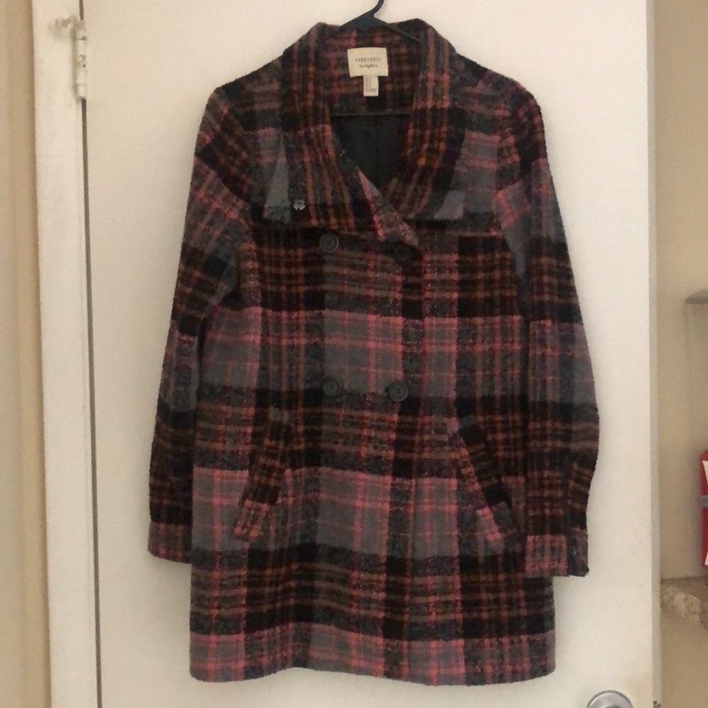 Gray and Coral Plaid Forever 21 Coat